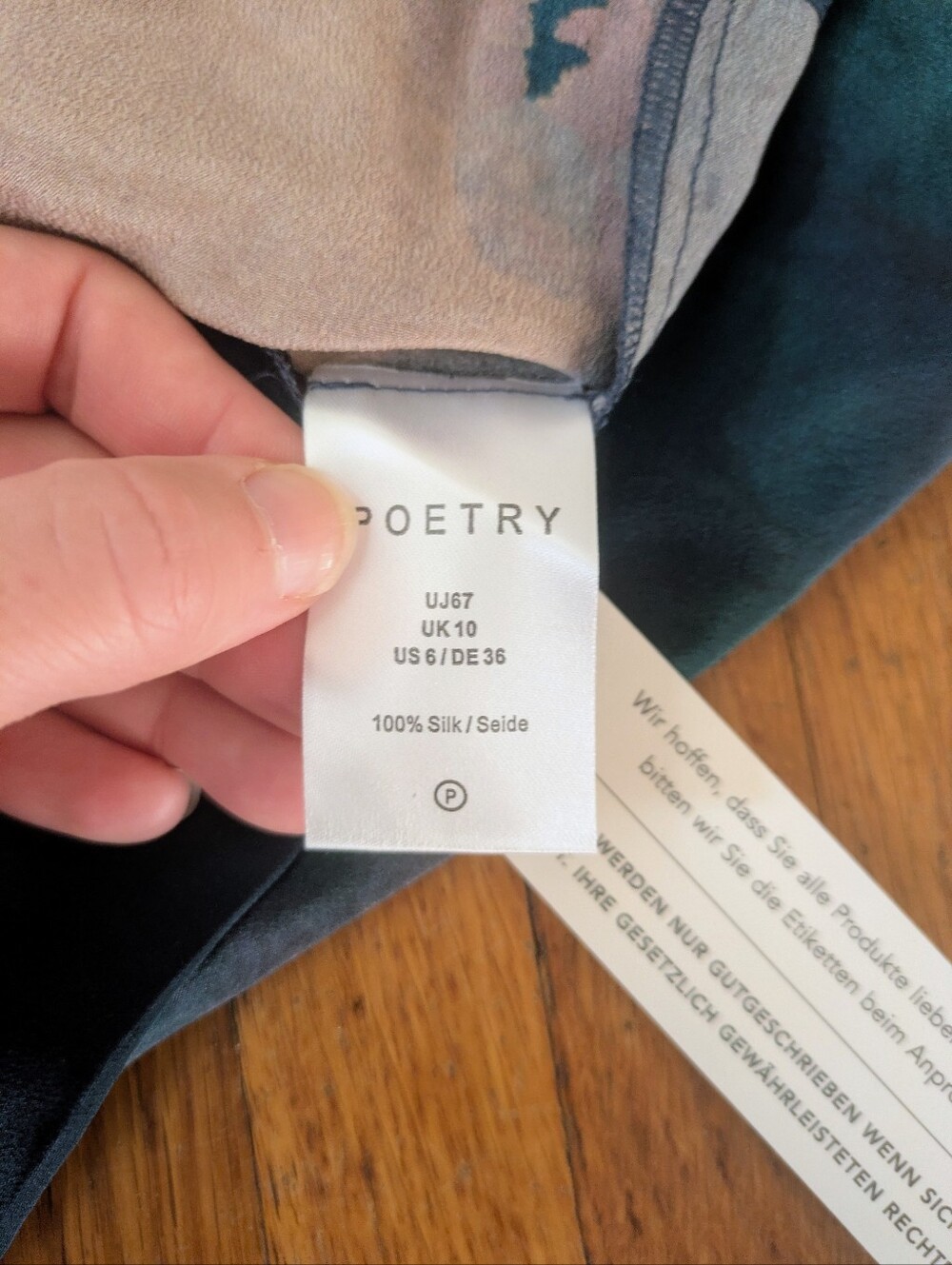 NWT Poetry Teal storm 100% silk midi skirt abstract watercolor print Size 6 - Picture 3 of 10